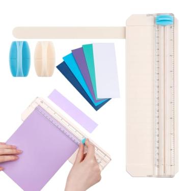 Imagem de BAOFALI Mini aparador de papel com lâminas de 1 corte/1 régua de extensão para scrapbooking, papel, cartões postais, cupom, fotos, etiqueta, cartolina etc. Tamanho fechado aprox. 26,5 x 8,5 cm/10,4 x