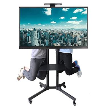 Imagem de Suporte de TV móvel sobre rodas, suporte de TV de piso giratório para TVs de 32 a 65 polegadas, carrinho de TV para sala de estar para quarto com prateleira para laptop e rodas de bloqueio, lindo