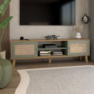 Imagem de Rack para TV Até 75 Polegadas Retro 2 Portas Carvalho/Menta - Panorama Móveis