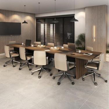 Imagem de Mesa Reunião Escritório 10 Lugares com Caixa de Tomada, Tampo Engrossu