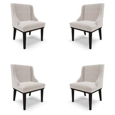 Imagem de Kit 4 Cadeiras Decorativas Sala de Jantar Base Fixa de Madeira Firenze Veludo Cinza/Preto G19 - Gran Belo