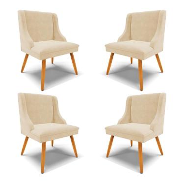 Imagem de Kit 4 Cadeiras Decorativas Sala de Jantar Pés Palito de Madeira Firenze Suede Bege/Natural G19 - Gran Belo