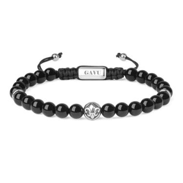 Imagem de GAVU Pulseira masculina com contas, pulseira de cristal ajustável para homens, 6 mm azurite/olho de tigre/lava, 6.75", Pedra, pedra ônix