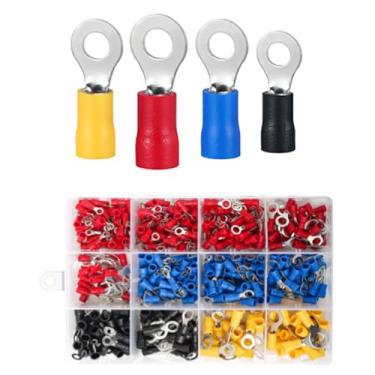 Imagem de Terminais tipo O, conectores redondos pré-isolados, narizes de fio de cobre puro retardador de chamas, terminais de crimpagem de prensa a frio (conjunto de 420 peças)