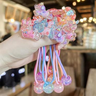 Imagem de Pacote com 10 bolas de cabelo para meninas, laços de cabelo para meninas e crianças, porta-rabos de cavalo, lindos acessórios de cabelo (azul, roxo, laranja, rosa, vermelho, rosa)