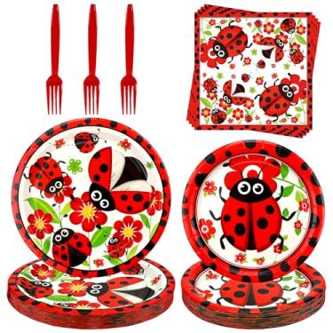 Imagem de Ladybug Party Supplies - Ladybug Party Tableware - Dinner Plates, Dessert Plates, Napkins, Forks for Ladybug Birthday Party Decorations Baby Shower Supplies, Serves 25