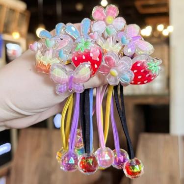 Imagem de Pacote com 10 bolas de cabelo para meninas, laços de cabelo para meninas e crianças, porta-rabos de cavalo, lindos acessórios de cabelo (azul, amarelo, preto, rosa claro e roxo)