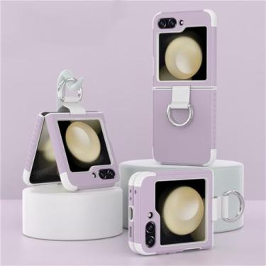 Imagem de Casos de suporte de anel de dedo para samsung galaxy z flip 5 zflip 5 pc tpu bicolor fino fosco capa, roxo claro, para samsung z flip 5