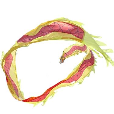 Imagem de Fita quadrada de dança quadrada de dragão com cabeça de dragão e corda, serpentina de dança de malabarismo para adereços de desempenho de exercício de dança de dragão (amarelo, 8M)