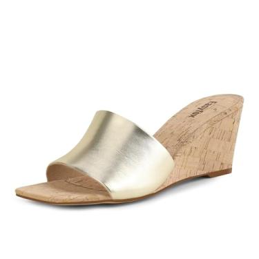 Imagem de Easyfox Sandálias de cunha para mulheres, bico aberto, salto cunha, sandália feminina, salto quadrado, salto quadrado, sandálias de cunha de grão de madeira, Dourado, 41