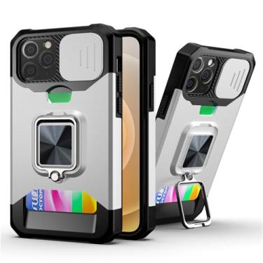 Imagem de Capa de telefone com proteção de lente deslizante para cartão para iPhone 14 13 11 12 Pro Max X XS Max XR Plus 11 Pro Armor Capa de suporte de anel robusto, T4, para iPhone 14Pro Max
