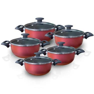Imagem de Conjunto caçarola antiaderente 5 pçs cereja com preto tampa de vidro -