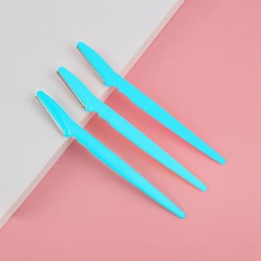 Imagem de 3 lâminas de aparador de sobrancelhas, lâmina Dermaplane para rosto feminino, depilação de sobrancelhas e depilação para mulheres e homens (azul)