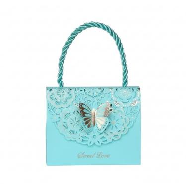 Imagem de Caixa de embalagem de presente com alça caixa de papel portátil com recorte borboleta caixa de doces festa de chocolate criativa (S, azul)