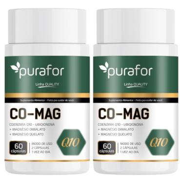 Imagem de 2 Suplemento Co-mag Coenzima Q10 - Ubiqionona + Magnésio Dimalato + Magnésio Quelato com 60 Cápsulas Cada