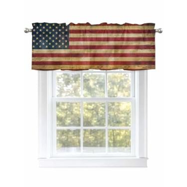 Imagem de Cortinas com bandeira vermelha do Dia da Independência para janelas retrô com listras de estrelas para janelas de sala de estar/banheiro, cortina de café com bolso de haste. 1 painel, 137 cm × 46 cm