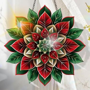 Imagem de Suncatcher acrílico colorido, decoração de janela suspensa de flores com design de vitral impresso, apanhador de sol, arte de parede de arco-íris, ornamentos de Natal para uso interno e externo 19,8 x