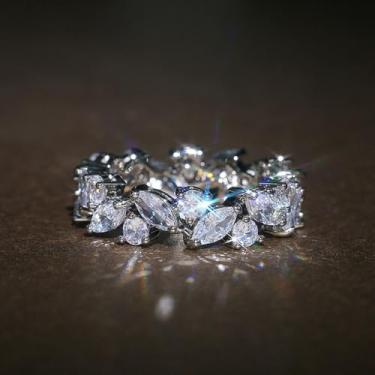 Imagem de Anéis de noivado de zircônia cúbica folheados a ouro branco de folha branca, alianças de compromisso, festas noturnas, presentes de dia dos namorados, alianças de eternidade para mulheres, 9, Cobre