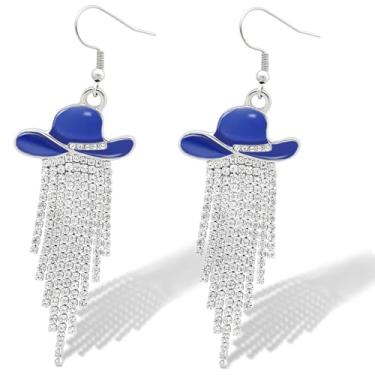 Imagem de Western Cowgirl Chapéu Esmaltado Brilhante Strass Borla Brincos Pendentes Baile Country Concertos Rodeio Cowboy Roupas Joias Presente para Mulheres, One size, Liga de aço, Sem pedra preciosa