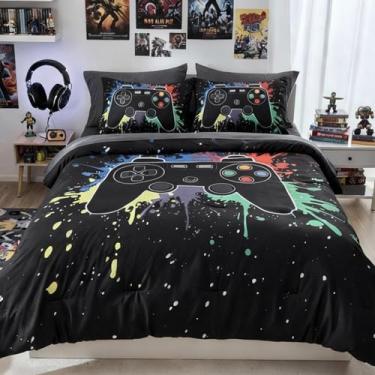 Imagem de Kaleido Space Conjunto de edredom solteiro para meninos, crianças, 5 peças, preto, para meninos e adolescentes, cama macia e aconchegante em uma bolsa com lençóis