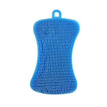 Imagem de Escova de limpeza macia multiuso reutilizável escova de lavar louça ferramenta de limpeza dupla face lavagem (azul)