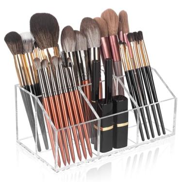 Imagem de Hisize Organizador de pincéis de maquiagem transparente de acrílico com 6 compartimentos, organizador de pincéis de cosméticos para bancada