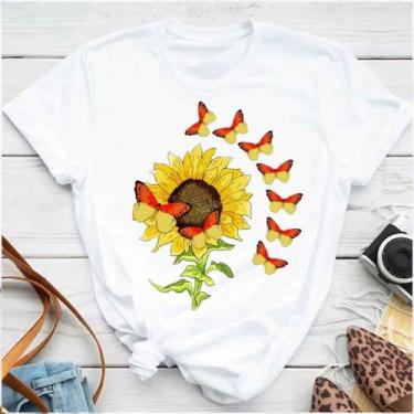 Imagem de Blusa T-shirt Camiseta Feminina Estampada -Girassol- Várias Estampas  