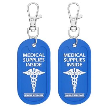 Imagem de YULEAXIE Etiqueta de alerta médico, 2 pacotes de etiquetas de identificação de bagagem à prova d'água para equipamentos médicos, bolsas, assentos de carro e equipamentos de viagem - Design brilhante