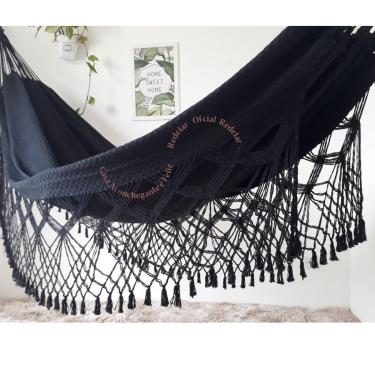 Imagem de Rede de Dormir Casal Luxo Gigante 4,4m Algodão – Artesanal, Confortável e Super Resistente, Várias Cores(Preto)