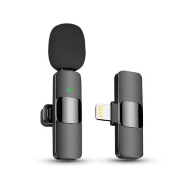 Imagem de KASHEVI Microfone Lavalier sem fio para iPhone 14 abaixo - Mini microfones de telefone para gravação de vídeo - 2 microfones Lav com clipe para entrevista no YouTube Vlog