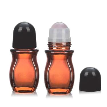 Imagem de RAMFIYN Pacote com 2 frascos grandes de vidro âmbar de 28,3 g para óleos essenciais, perfume, aplicador de bola de rolo de quartzo, recipientes vazios de desodorante com bola de cristal