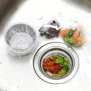 Imagem de 100 filtros descartáveis de ralo de pia, filtros Darin de malha para cozinha, coador de pia para coletor de alimentos, sacos de filtro de cozinha para coletar lixo