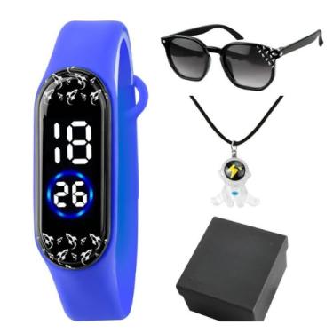 Imagem de Kit Relógio Digital Infantil à Prova d’Água Colar Astronauta Óculos de Sol com Proteção UV e Caixa Temática Foguete Presente Menino Espacial