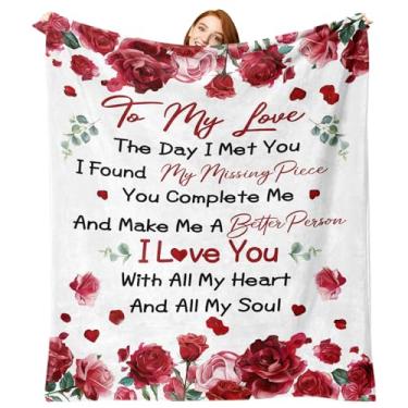 Imagem de Zzkol Cobertor de flanela Dia dos Namorados to My Love, flores de rosas vermelhas, presentes de aniversário de casamento para mulheres, namorada, esposa, amante, cobertor romântico macio para sofá de