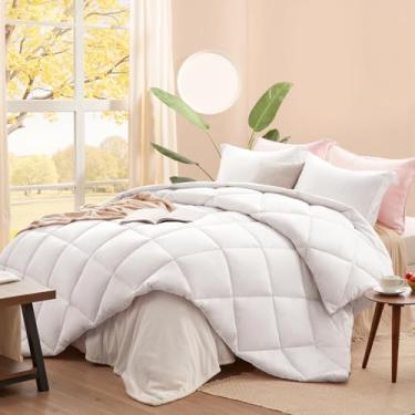 Imagem de SunStyle Home Jogo de cama king size, branco, 3 peças, edredom leve, acolchoado, sólido para todas as estações, conjunto de cama alternativo leve e macio com 2 fronhas