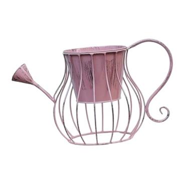 Imagem de Fenteer Vaso de ferro em formato de regador para plantas, ideal para pátios e jardins, Rosa