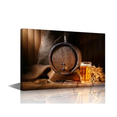 Imagem de Decoração de parede copos de tela de cerveja arte de parede barril de cerveja arte moderna para escritório impressão de imagem vintage em tela em fundo de madeira decorações de parede emolduradas