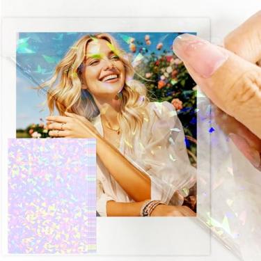 Imagem de 6 folhas de papel adesivo holográfico transparente – Adesivos autoadesivos de vinil à prova d'água para vidro, janela, lembrancinhas de festa de outono (pedra preciosa)