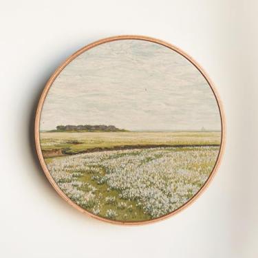 Imagem de Pintura Spring Meadow, Country Field Vintage Paisagem Impressão em Tela Redonda - Nº 2 (13 cm)