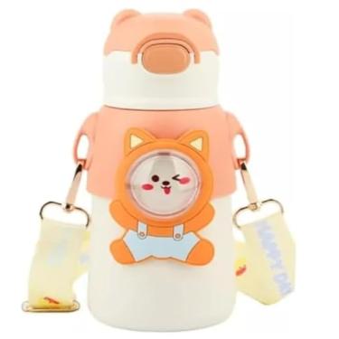 Imagem de Garrafa térmica Infantil de inox, borracha, com canudo e vacuum flask (beer, sheep, fox, crocodile, rabbit) (laranja)