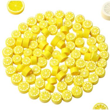 Imagem de 200 peças de contas de argila de polímero de limão amarelo de 10 mm, contas espaçadoras de pingente de frutas para fazer joias, colar, brinco e pulseira, suprimentos de artesanato DIY, kits de joias e