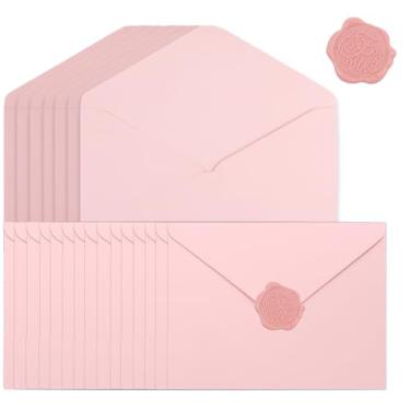 Imagem de Pacote com 20 envelopes rosa 10 x 15 cm para convite, envelope de convite A4 com adesivo de lacre de cera para aniversário, casamentos, formaturas, cartões comemorativos, convite para chá de bebê