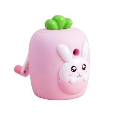 Imagem de GZBABY Apontador de lápis de manivela, apontador manual com função de alimentação automática, estampa de coelho fofo (rosa)