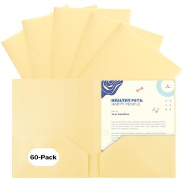Imagem de EEHZTSI Pacote com 60 pastas de plástico com bolsos, pastas pastel de 2 bolsos para papel tamanho carta dos EUA para escola/escritório/casa, amarelo