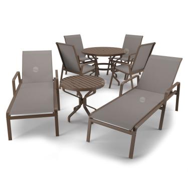 Imagem de Kit Espreguiçadeira Cadeira Mesa Alumínio Marrom Tela Fendi