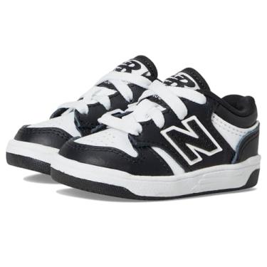 Imagem de New Balance Tênis unissex para bebês 480 V1 com cadarço, Preto/branco, 4 Wide Infant