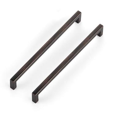 Imagem de Ravinte Pacote com 10 maçanetas quadradas finas de bronze polido a óleo sólido de 19 cm puxadores de armário de cozinha puxadores de gaveta puxadores de armário de cozinha puxadores de cozinha