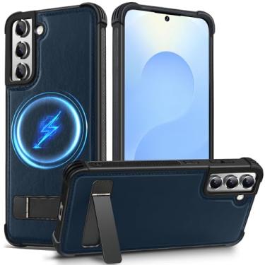Imagem de KEZiHOME Capa para Samsung Galaxy S23 Plus, capa magnética forte para celular com suporte, couro genuíno premium à prova de choque TPU proteção bumper design para Samsung S23+ Plus (azul)