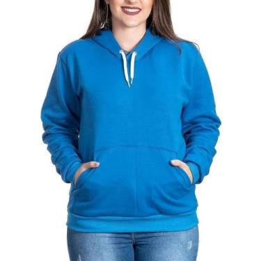 Imagem de Moletom Feminino Casaco Canguru Capuz Algodão Casual - Campero, Azul, 