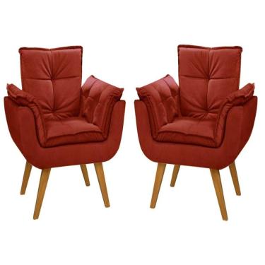 Imagem de Kit 02 Poltronas Decorativas Opala Suede Bordô - Dora Bela
